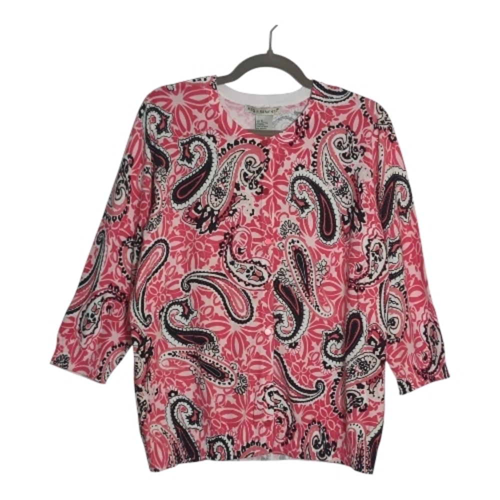 Paisley Button Up XL Cardigan 3/4 Sleeve Artsy Vibrant Coastal Grandma NWT $46